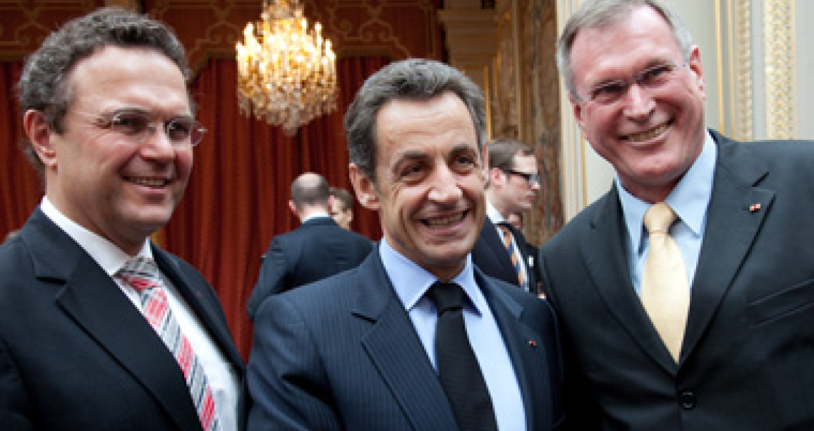 v.l.n.r.: Hans-Peter Friedrich, Nicolas Sarkozy und Johannes Singhammer