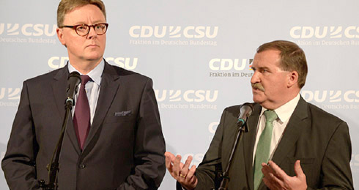 Max Straubinger und Michael Grosse-Brömer beim gemeinsamen Pressestatement während der Vorstandsklausur_490x275